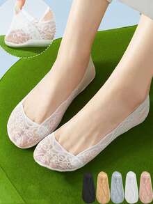 1/5/10 par sommarmoderiktiga andningsbara spetsstrumpor för kvinnor, osynliga tunna, halkfria strumpor - Multifärgad - Visa 1