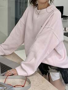 2024 Autumn New Arrival Soft Pink High-Quality Sweatshirt For Women, Letter Print Drop Shoulder Pullover Top, Spring Casual - Pink - View 4