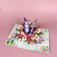 Color Layered 3D Pop Up Birthday Card Flying Butterflies Daisy Blooms Fold Open Handmade Greeting Item - 1 Pc - View 4