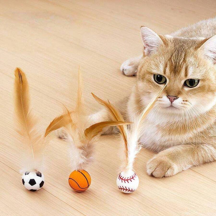猫咪弹力羽毛球，猫咪逗猫弹力鸡毛球，猫咪自娱自乐玩具球 - 彩色 - 查看 1
