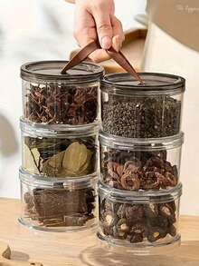 3pcs Circular Portable Spice Storage Containers (3 Pieces Set), Multi-Layer Airtight Food Storage Jars, Grain Storage Canisters, Pepper & Star Anise Spice Storage Boxes, Kitchen Countertop Pepper Spice Storage Containers, Suitable For Refrigerator, Countertop, Cabinet, Pantry, Shelves, Reusable Dry Goods Containers - Multicolor - View 4