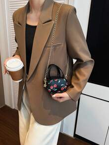 Nueva bolsa de hombro/bandolera versátil con estampado de cerezas, adecuada para volver a la escuela, graduación, viajes, regalos, uso diario - Negro - Ver 4