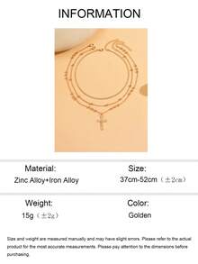 3件套时尚简约手工金链项链套装，百搭金十字架吊坠项链，适合日常佩戴、约会、聚会、度假和耶稣升天节等场合。 - 金色 - 查看 5