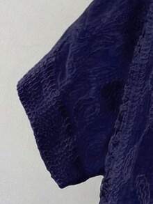 JIANHU Petite Bohemian Style Crochet Knit Blouse - Romantic Floral And Geometric Lace Cover-Up, Suitable For Vacation And Daily Wear, Lightweight V-Neck Button Style - Navy Blue - View 4