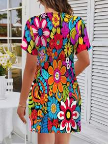 Women's Short Sleeved Retro Floral Dress Hippie Boho Colorful Flower Power Tee Summer Casual Fashion Graphic Print Top 70s Inspired Vibrant Style Ladies Sport Comfort Sleeveless Fashion - Nhiều màu - Xem 2