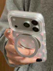 Simple Style Polka Dots Silvery Plating 360 Rotating Stand Phone Case Compatible With IPhone 17 Pro Max 17 Pro 16 Pro 16 Pro Max 15 Pro Max 15 Pro 14 Pro Max 14 Pro 13 Pro Max 13 12 Pro Max 14 15 16 Plus 11 Clear Transparent Soft Cover Shell - Pink Polka Dots - View 2