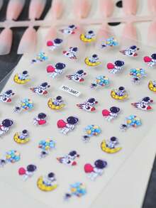 Sci-Fi Space Astronaut Cartoon Nail Stickers, Self-Adhesive One-Time 3D Embossed Nail Art Decals, Funny Nail Decor Stickers Suitable For Space-Themed Parties/ Manicure, Size 8cm*10cm, Cute And Easy To Apply - Ginger - View 6