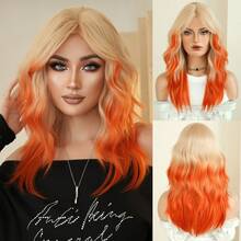 7JHH WIGS Tóc giả dài vừa phải màu cam sẫm, gợn sóng nhẹ, dành cho nữ, dài 20 inch, kiểu tóc xoăn bồng bềnh, có mái rẽ ngôi, chất liệu sợi tổng hợp mật độ cao, chịu nhiệt, thích hợp cho hóa trang, lễ hội Halloween, lễ hội âm nhạc và các bữa tiệc. - trái cam - Xem 13