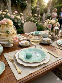 40pcs Mint Green & White Disposable Paper Plates, 7-Inch Sage Green Dessert Plates (20pcs) And 9-Inch White Lunch Plates (20pcs) With Gold Rim, Dining Tableware For Birthday Wedding Party, Wavy Edged Paper Plates - Green and White - View 5