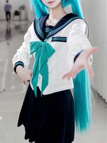 1pc Japanese School Style Cosplay Outfit, Sweet Blue Sailor Collar Long Sleeve Top, Pleated Skirt, Tie 3-Piece Set, Suitable For Party, Graduation Photo Shoot Spring - Multicolor - View 2