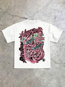 Hellstars No Guts No Glory Intestines Y2K Graphic T-Shirt,220g 100% Cotton,Round Neck Short Sleeve,White Streetwear Essential,Unisex Style - 白色 - 查看 1