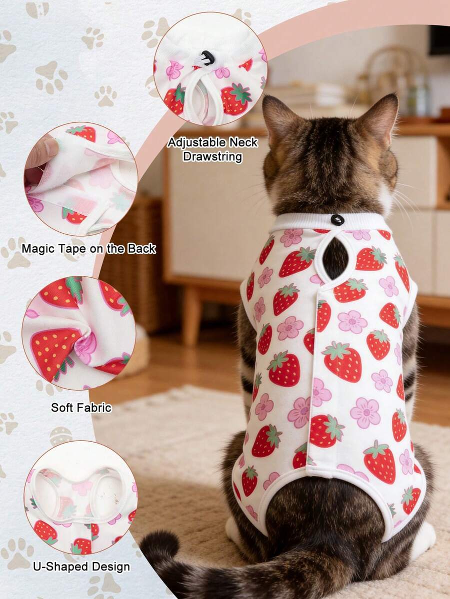 1件猫咪术后恢复服，适用于腹部伤口或皮肤状况，可替代伊丽莎白圈，透气舒适，防止猫咪舔舐伤口。 - 彩色 - 查看 1