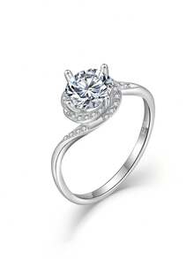 Nhẫn Moissanite bạc S925, quà cầu hôn, kỷ niệm, quà Valentine cho người yêu, thiết kế tối giản, đa năng, phù hợp đeo hàng ngày. - trắng - Xem 12