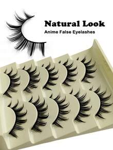 5 pares de pestañas postizas de ojos de gato de estilo anime, pestañas individuales largas coreanas naturales, pestañas de cosplay gruesas, pestañas dramáticas en punta de dibujos animados - Negro - Ver 5