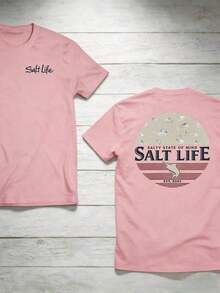 The "Salt Life" T-Shirt, Featuring A Print Of Near-Shore Fish, Is Ideal For Ocean Lovers And Beach Adventurers. Print Y2K Crew Neck T Shirt For Women, Holiday, Vacation, Spring, Festival,Graphic Tees,Vintage T Shirts,Free Shipping,100% Cotton - 粉色 - 查看 7