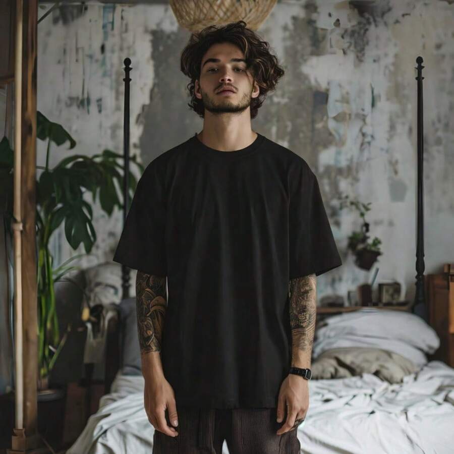 Men's Basic Oversized T-Shirt, Sizes S To Plus Size 6XL, 100% Cotton, 18 Colors - Black - View 1