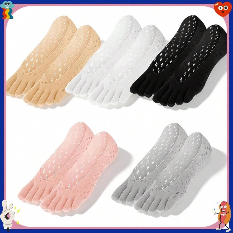 5 Pairs Ortho Toe Compression Socks, Bunion Toe Alignment Relief Socks Toe Yoga Sock Toe Sock For Women No Show Low Cut Five Finger Sock For Women & Men - default - 查看 1