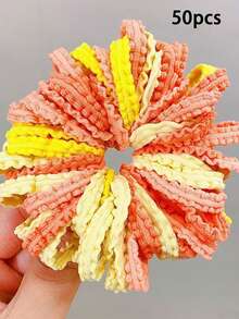 50pcs Girls' Everyday Versatile Ruffle Hair Ties, Sweet Daily Hair Scrunchies, Essential For Students - Multicolor - View 9