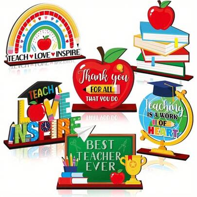 第六季返校季教师节礼物：木质中心摆件。感谢您，最棒的老师。木质标牌。桌面装饰。适用于家庭、厨房、学校、教室、书桌、书架、多层托盘装饰。