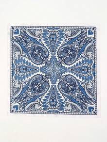1pc 70*70cm Square Silk Scarf, Women's Satin Printed Headscarf, Neckerchief, Headband, Fashion Ladies Shawl, Scarf - Large Blue and White Cashew Nuts - View 2