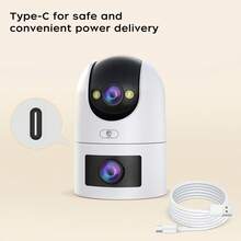 1 pieza Cámara de de doble lente 1296P, WiFi de 2.4G/5GHz, IP66 resistente al agua, PTZ de 355°, visión nocturna a color, almacenamiento en la nube y tarjeta SD, audio bidireccional, seguimiento inteligente de movimiento, control por aplicación, cámara para bebé/mascota/hogar/tienda - En blanco y negro - Ver 10