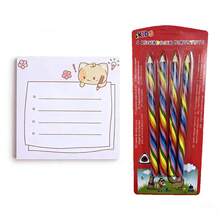 Sổ tay ghi chú hình mèo hoạt hình dễ thương, sổ nháp cho học sinh + 4 bút chì cầu vồng - Nhiều màu - Xem 3