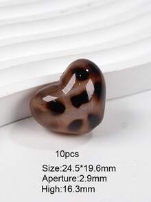 10颗22*23mm亚克力直孔豹纹、云朵、五角星珠子，可用于DIY手链、项链、发圈、耳环、手机链、钥匙扣、包包挂饰、珠宝配件 - 豹紋大胖愛心珠 - 查看 5
