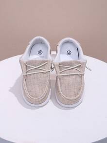 1 par de zapatos casuales para niños con suela blanda antideslizante, transpirables y duraderos, de estilo holgado, zapatos de lona de color contrastante, ligeros - Albaricoque - Ver 6