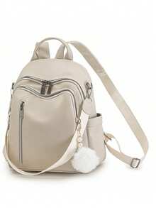 Fashion Women's Travel Backpack, Large Capacity Laptop Backpack, Streetwear Style - Beige - View 5
