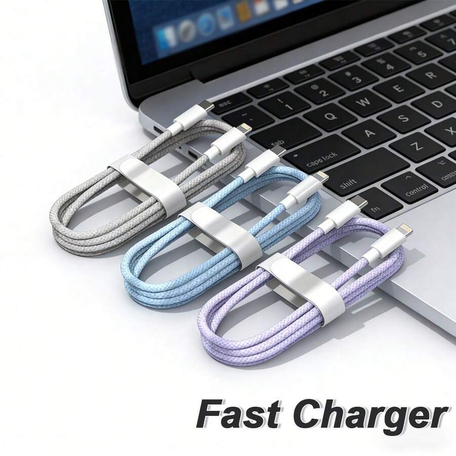 1 pieza Cable trenzado de alta eficiencia de 3.3ft/100cm para transferencia de datos y carga rápida compatible con iPhone 14 Series, 13/12/11/XS/XR/8/7/6 - Multicolor - Ver 1