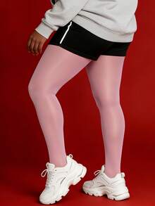 缎面光泽玫瑰粉色打底裤 - 柔和光泽，高腰设计，优雅闪亮，适合特殊场合和时尚日常穿搭 - 粉色 - 查看 2