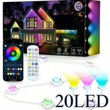 Permanent Outdoor Lights Landscape Path Lights 101FT 20LED App&Remote Contorl Adapter Power For Garage Porch Roof Eaves Fence Backyard Pool Courtyard Party Holiday Season - 22LED - View 1