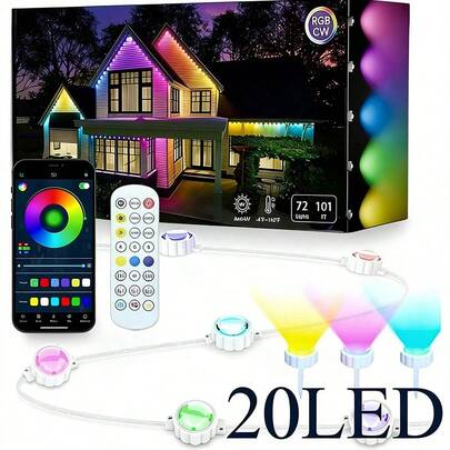 Permanent Outdoor Lights Landscape Path Lights 101FT 20LED App&Remote Contorl Adapter Power For Garage Porch Roof Eaves Fence Backyard Pool Courtyard Party Holiday Season