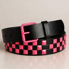 1条男女通用朋克风金属铆钉腰带，休闲日常可调节腰带 - 粉色 - 查看 4