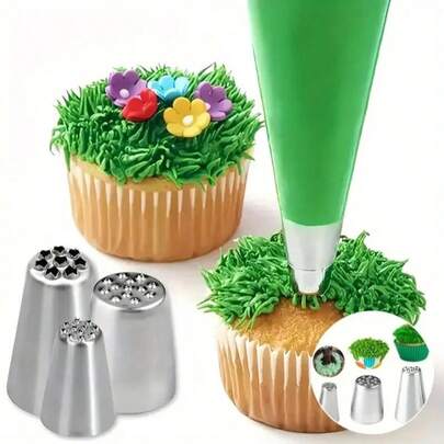 3pcs/5pcs Grass Piping Nozzle Set, Stainless Steel Icing Nozzles Suitable For Cake, Pastry, Cupcake, DIY Baking Tools, Decoration, Cream, Cookies, Kitchen Supplies, Mother's Day, Halloween, Christmas
