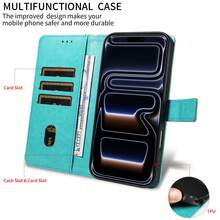 1 件装真皮钱包翻盖手机壳，带卡槽，兼容苹果 17 Pro Max / 三星 Galaxy A56 系列，时尚手机保护套 - 薄荷藍 - 查看 3