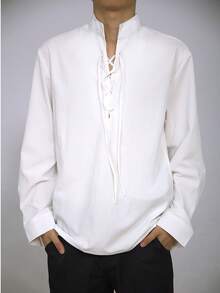 Men's Medieval Pirate Shirt - Renaissance Festival Costume, Western Roleplay Outfit, Suitable For Historical Events, Cosplay, Theme Parties - Machine Washable, Ruffle Collar Design, Unique Sleeve Details - White - View 2