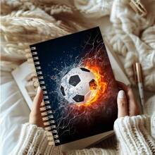 Cuaderno espiral A5 con diseño de relámpago de fútbol, diario con rayas para fans de fútbol - A5 - Ver 5
