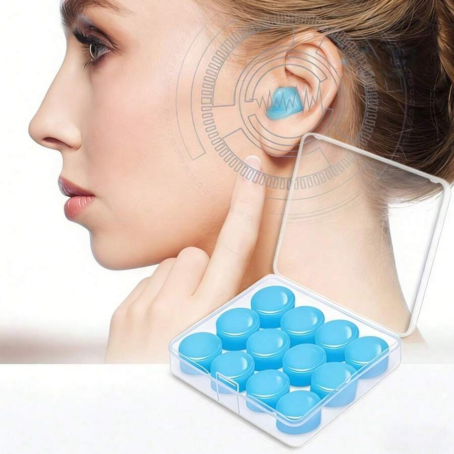 12个装可重复使用的塑料硅胶睡眠耳塞 - 适用于音乐会、游泳、打鼾、阅读、休息、飞行、成人睡眠，超强隔音游泳耳塞，不伤耳朵 - 均碼 - 查看 1