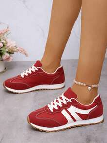 Women's Classic Fashion Comfortable Casual Versatile Lace-Up Lightweight Non-Slip College Style New Sports Shoes - 紅白色 - 查看 3