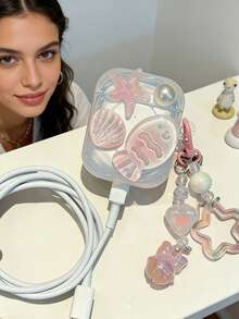 1个蓝牙耳机保护套，3D粉色海星珍珠条纹鱼设计，兼容苹果Pro 1/2/3/4 - 彩色 - 查看 5