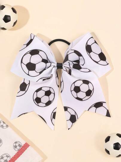 1 chiếc nơ cổ vũ in hình bóng đá cho bé gái, màu đen trắng, có chun co giãn, in chữ "Cúp bóng đá", dây buộc tóc kiểu thể thao, kẹp tóc đuôi ngựa, phụ kiện đội cổ vũ cho thanh thiếu niên.