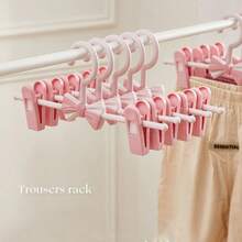 Adjustable Kids & Adults Pants Hangers With Clips, Cute Bowknot Skirt Hangers, Non-Slip Clothes Drying Rack For Home Use - Pink - View 1