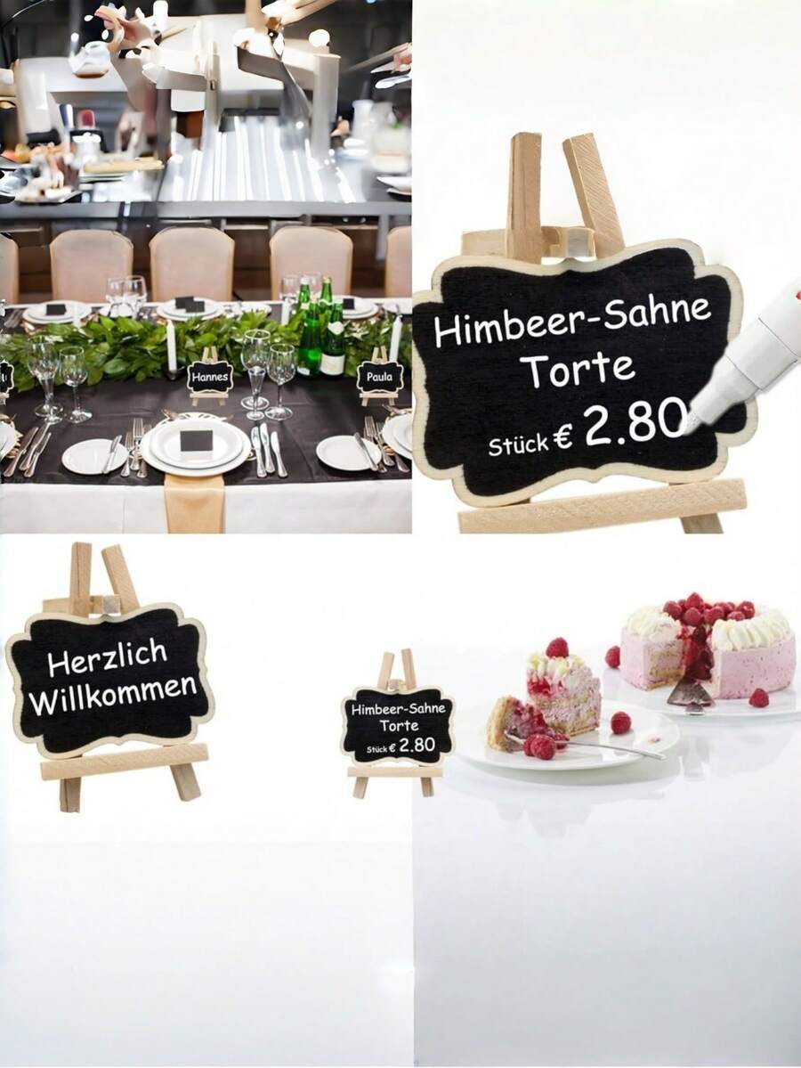 1件/5件/10件迷你黑板告示牌附木製畫架支架，小型桌面黑板，適用菜單、桌號、食物標籤，可重複使用訊息板，婚禮派對聖誕居家裝飾 - 查看 1