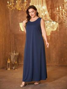 SUPGIR Plus Size Women Long Sleeve Sequin Patchwork Arabic Evening Dress Spring Fall - Navy Blue - View 3