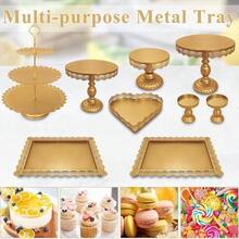 Set Of 9 Cake Stands Metal Cupcake Stand Set Multiple Styles Candy Fruit Display Tower Dessert Plate Cake Serving Tray Birthday Party Wedding Anniversary Shower Engagement Gold - 金色 - 查看 6