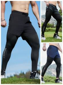 3pcs/Set Men's Sports Fashion Double-Layer Patchwork Shorts, Multi-Color Combination - Multicolor - View 4