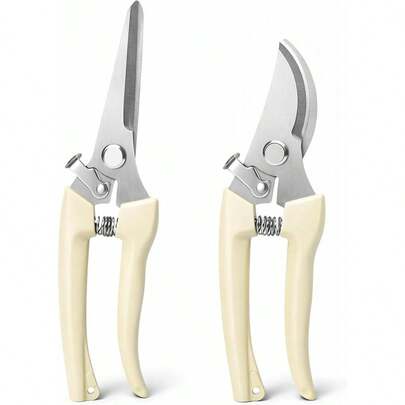 2件套园艺修枝剪，专业园艺剪刀，适用于修剪花卉、盆景和采摘水果（1把直刃和1把弯刃）