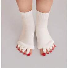 Women Toe Separator Socks Toeless Foot Alignment Socks For Yoga GYM Massage Pain Relief Improves Circulation Stretchy - White - View 7