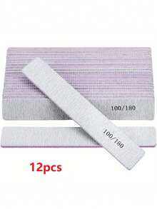 20pcs Professional Nail Files, 100/180 Grit Double-Sided Reusable, Violet Striped Sandpaper Design, Suitable For Acrylic Nails - Ideal For Home And Salon Use, Professional Manicure Product - Mauve Purple - View 12